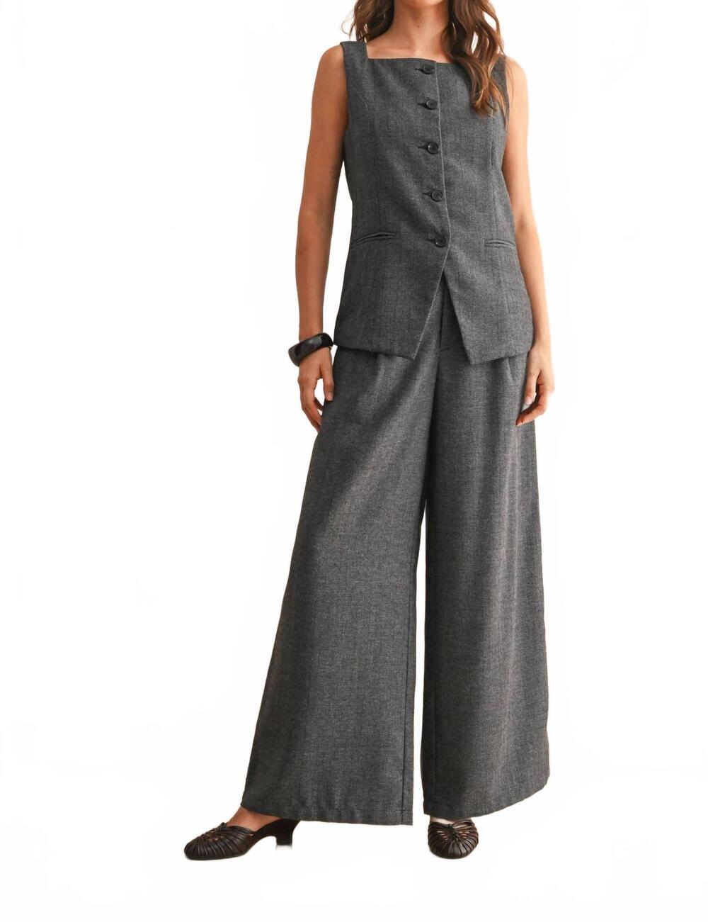 NEW MIOU MUSE herringbone square neck button front vest in black